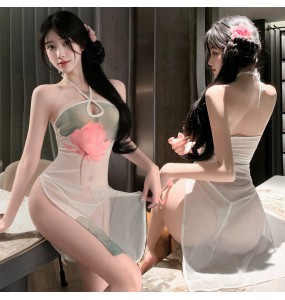 FEE ET MOI - Elegant Lotus Sheer Cheongsam Dress (White)